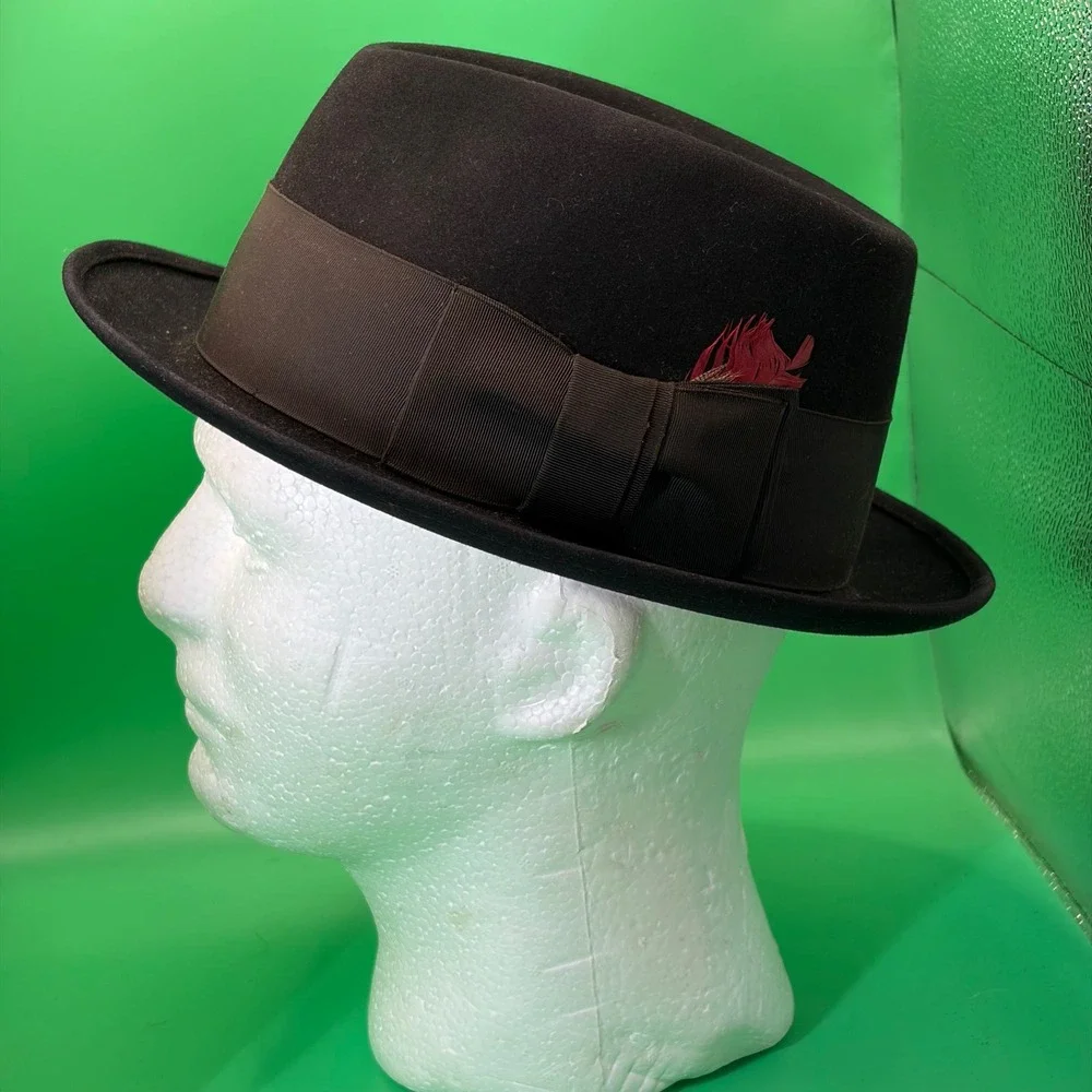 VTG Royal Stetson Black Fur Felt Fedora Hat USA Mens 7 5/8 USA Made New Orleans